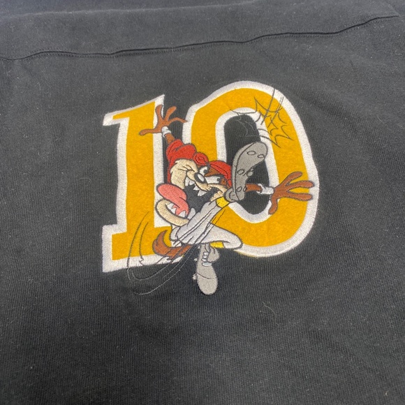 NEW VTG 90’s Warner Bros ACME 'Taz' Football Jersey Long Sleeve Shirt Black - Picture 2 of 12